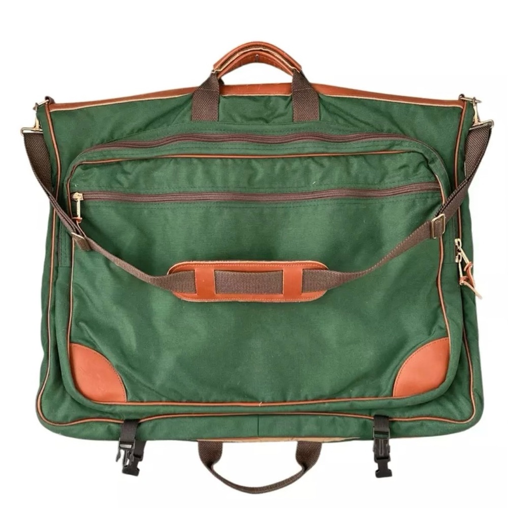 L.L. Bean Green and Brown Travel Bag with Leather Accents